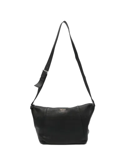 Pre-owned Prada Logo-detail Leather Shoulder Bag In Black