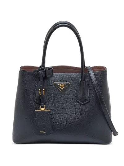 Pre-owned Prada Logo-detail Leather Tote Bag In Blue