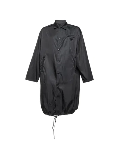 Pre-owned Prada Logo-detail Long-sleeve Coat In Black