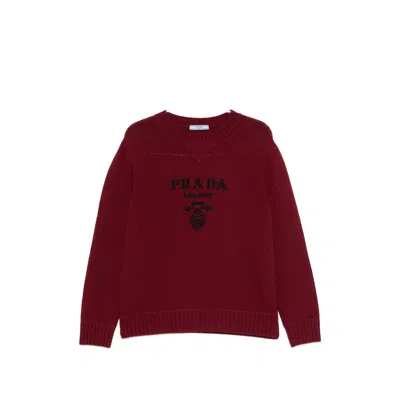 Prada Logo-detail Ribbed-knit Sweater In Red