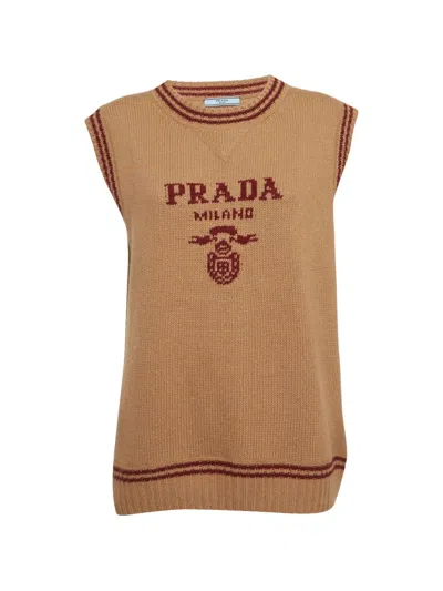 Pre-owned Prada Logo-detail Sleeveless Sweater In Neutral