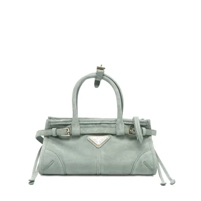 Prada Logo-detail Tote Bag In Green