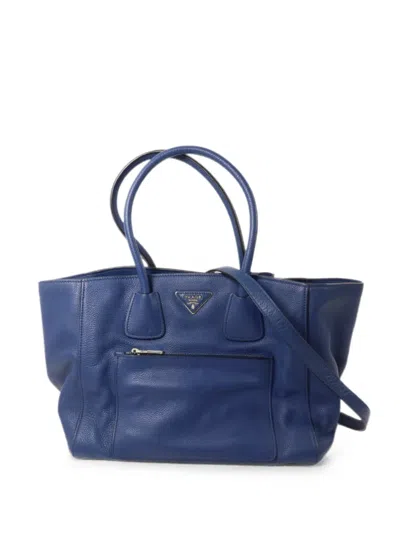 Pre-owned Prada Logo-detail Two-way Handbag In Blue