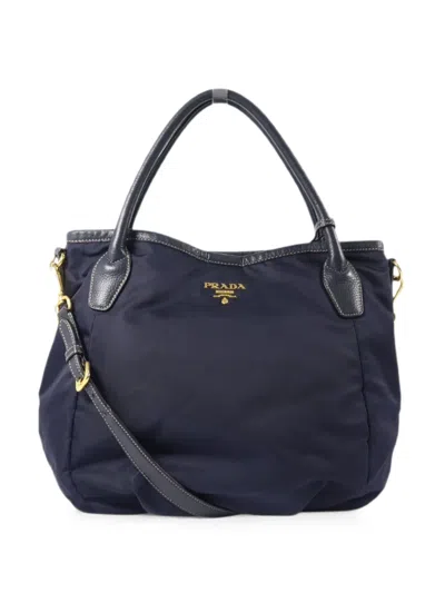 Pre-owned Prada Logo-detail Two-way Tote Bag In Blue