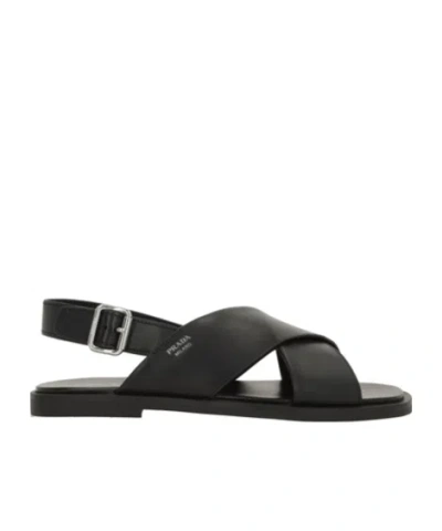Prada Logo-detailed Buckle-fastened Sandals In Black