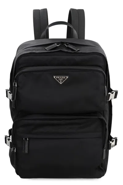 Prada Logoed Backpack In Black