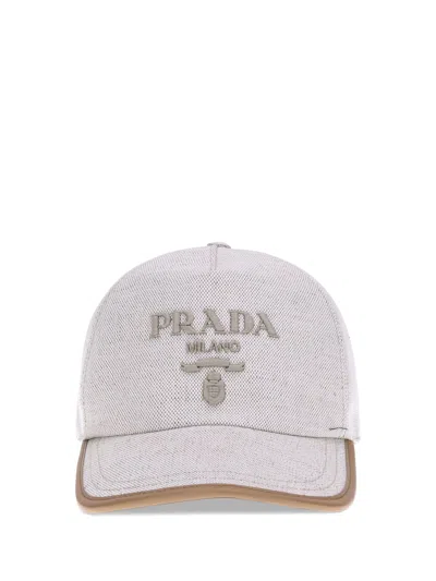 Prada Logoed Baseball Hat In White