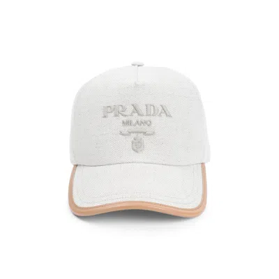 Prada Logoed Baseball Hat In White
