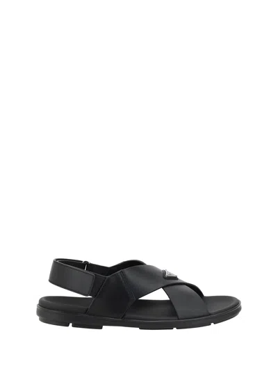 Prada Wide-strap Sandals With Secure Back Strap In Black