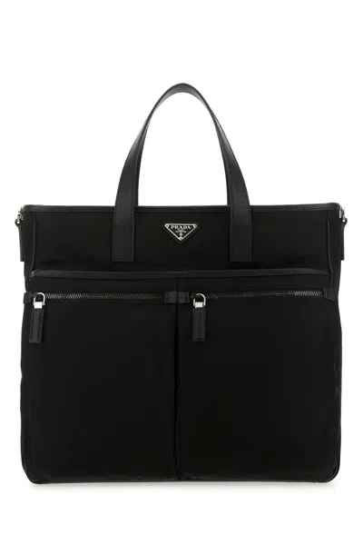 Prada Logoed Tote Bag In Black