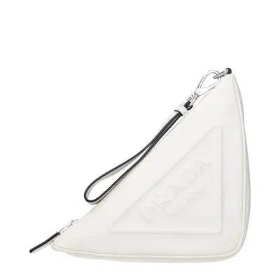 Prada Logo-embossed Leather Clutch In White