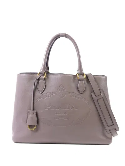 Pre-owned Prada Logo-embossed Two-way Tote Bag In Gray