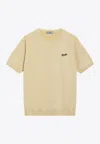 Prada Logo-embroidered Crewneck T-shirt In Neutral