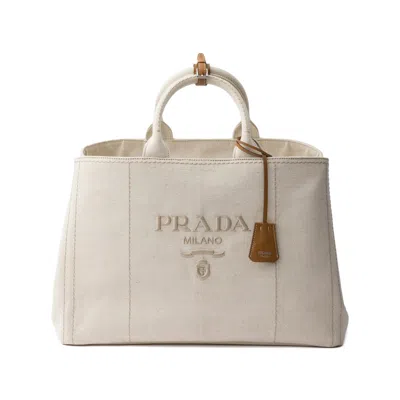 Prada Logo-embroidered Extra-large Tote Bag In Neutral