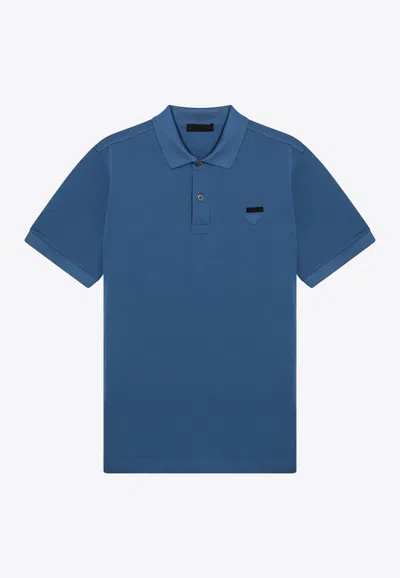 Prada Logo-embroidered Polo T-shirt In Blue