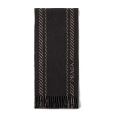 Prada Logo-embroidered Scarf In Brown