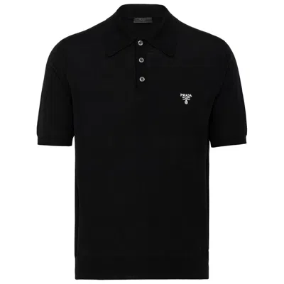Prada Logo Detailed Short-sleeved Polo Shirt In Black