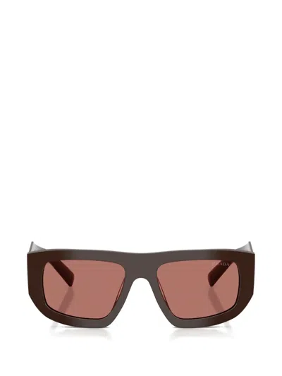Prada Logo-engraved Rectangle-frame Sunglasses In Brown