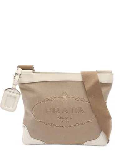 Pre-owned Prada Logo-jacquard Shoulder Bag In Neutrals
