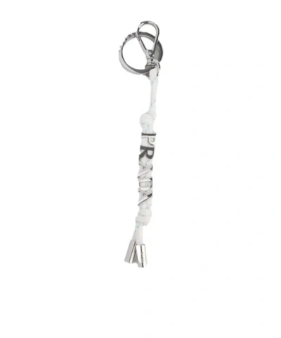 Prada Logo-lettering Cord Keyring In Metallic