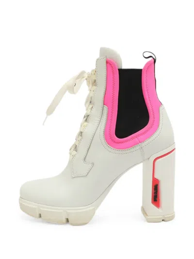 Pre-owned Prada Logo-patch Ankle Boots In White