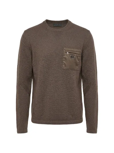 Prada Wool Sweater Nylon Chest Pocket Crewneck In Multi