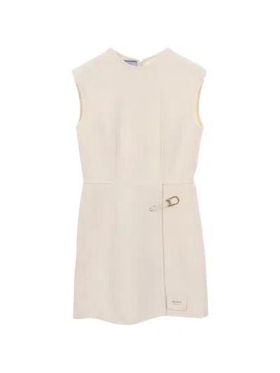 Pre-owned Prada Logo-patch Mini Dress In Neutral