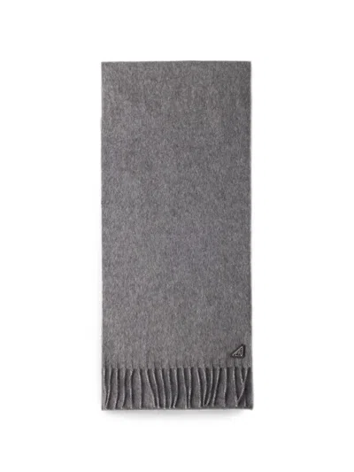 Prada Logo-patch Scarf In Gray