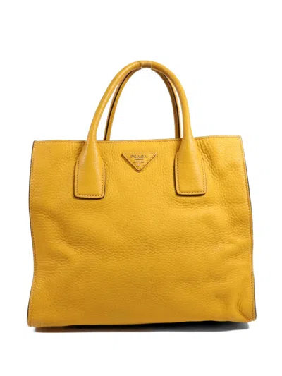 Pre-owned Prada Logo-patch Tote Bag In Yellow
