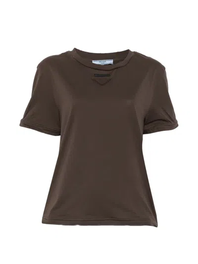 Pre-owned Prada Logo-patch T-shirt In Brown