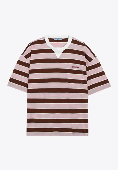 Prada Logo-patched Crewneck T-shirt In Pink