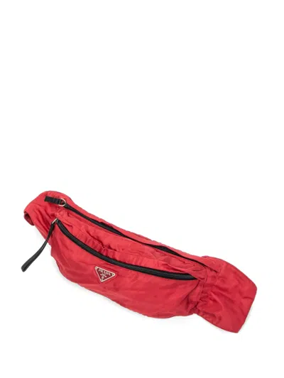 Pre-owned Prada Logo-plaque Belt Bag In Red
