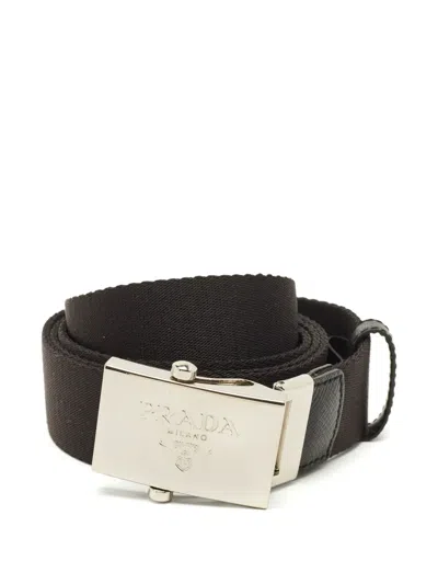 Pre-owned Prada Logo-plaque Belt In Black
