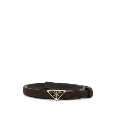 Prada Logo-plaque Belt In Brown