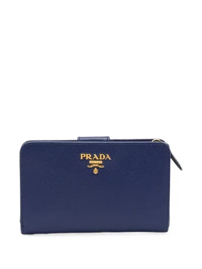 Pre-owned Prada Logo-plaque Bi-fold Wallet In Blue