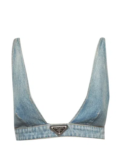 Pre-owned Prada Logo-plaque Bralette Top In Blue