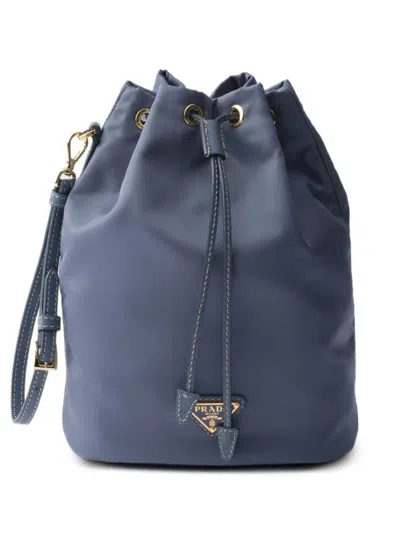 Prada Logo-plaque Bucket Bag In Blue