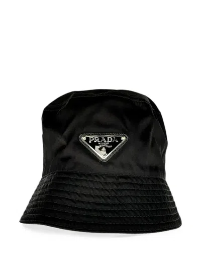 Pre-owned Prada Logo-plaque Bucket Hat In Black