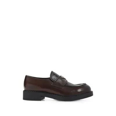 Prada Logo-plaque Calf Leather Loafers In Brown