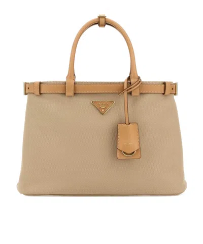 Prada Logo-plaque Canvas Tote Bag In Orange