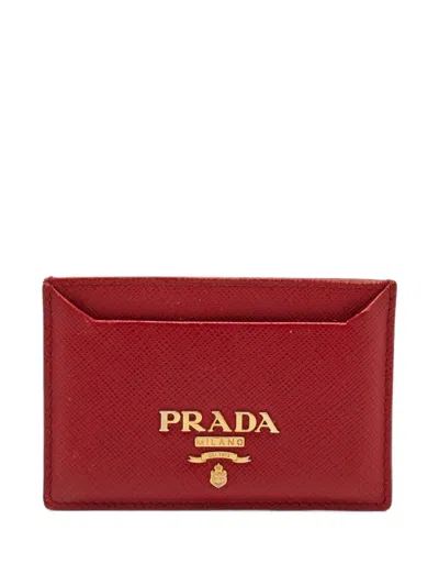 Pre-owned Prada Logo-plaque Cardholder In Red