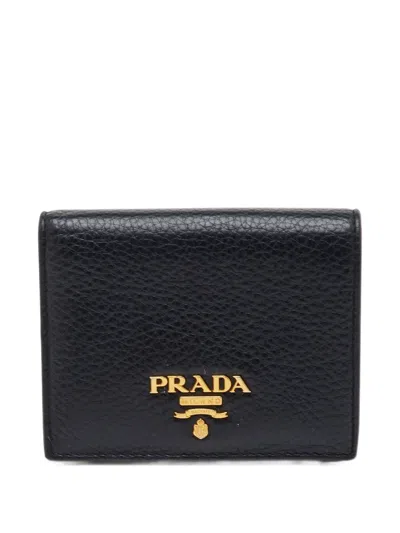 Pre-owned Prada Logo-plaque Compact Wallet In Black