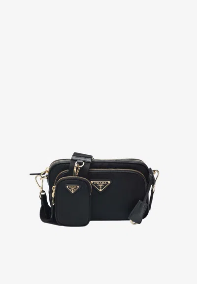 Prada Re-nylon Logo-plaque Shoulder Bag In Black