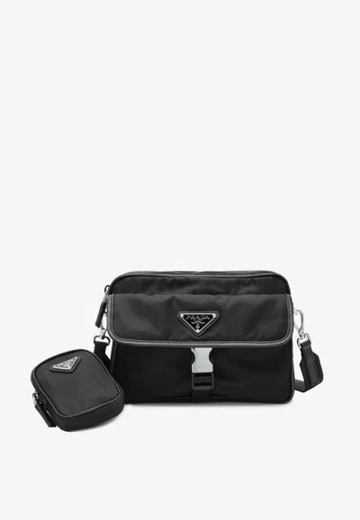 Prada Logo-plaque Crossbody Bag In Black
