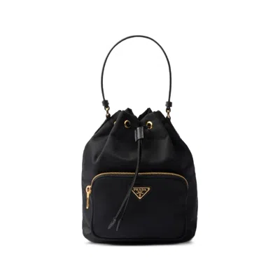 Prada Logo-plaque Drawstring Tote Bag In Black
