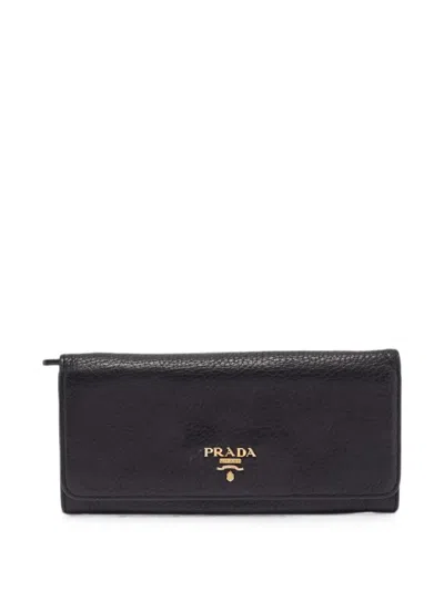 Pre-owned Prada Logo-plaque Flap Continental Wallet In Black