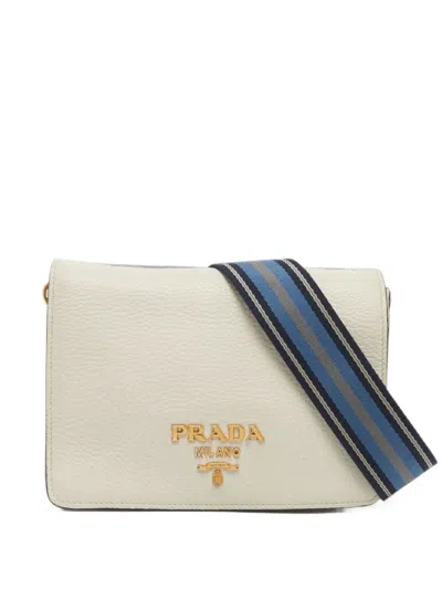 Pre-owned Prada Logo-plaque Flap Shoulder Bag In White
