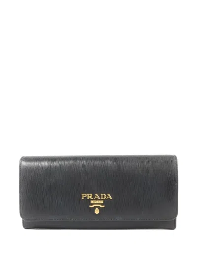 Pre-owned Prada Logo-plaque Foldover Long Wallet In Black