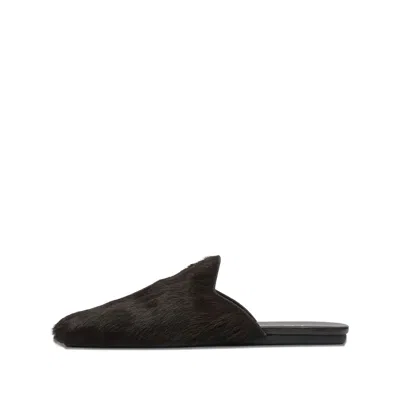 PRADA LOGO-PLAQUE HAIR-CALF MULES