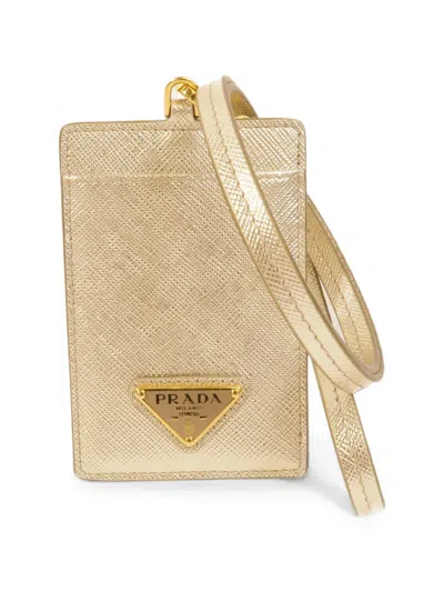 Pre-owned Prada Logo-plaque Holder Card Case In Gold